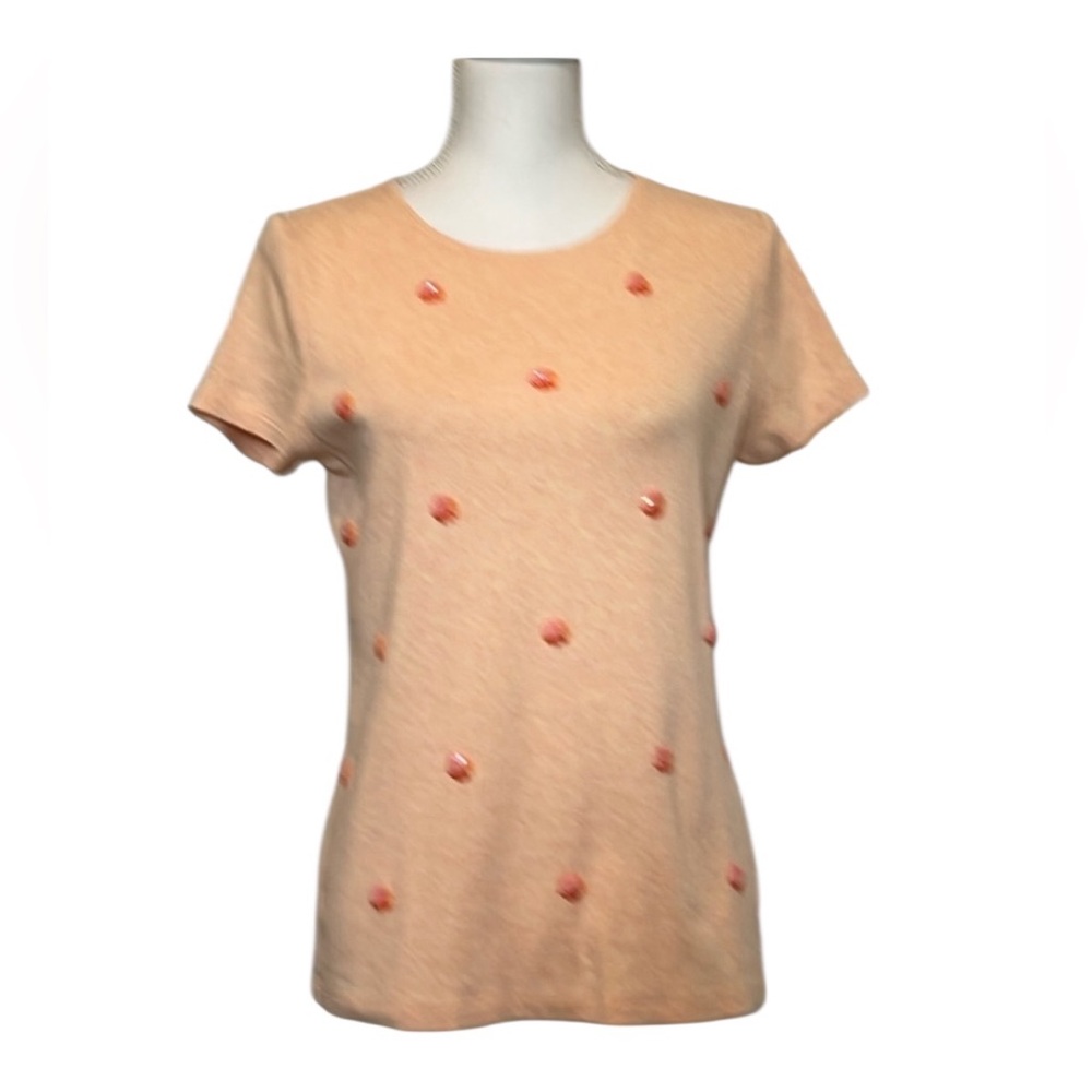 Like New TALBOTS Tee Shirt size Medium‎ M light orange print sequins Top Beach